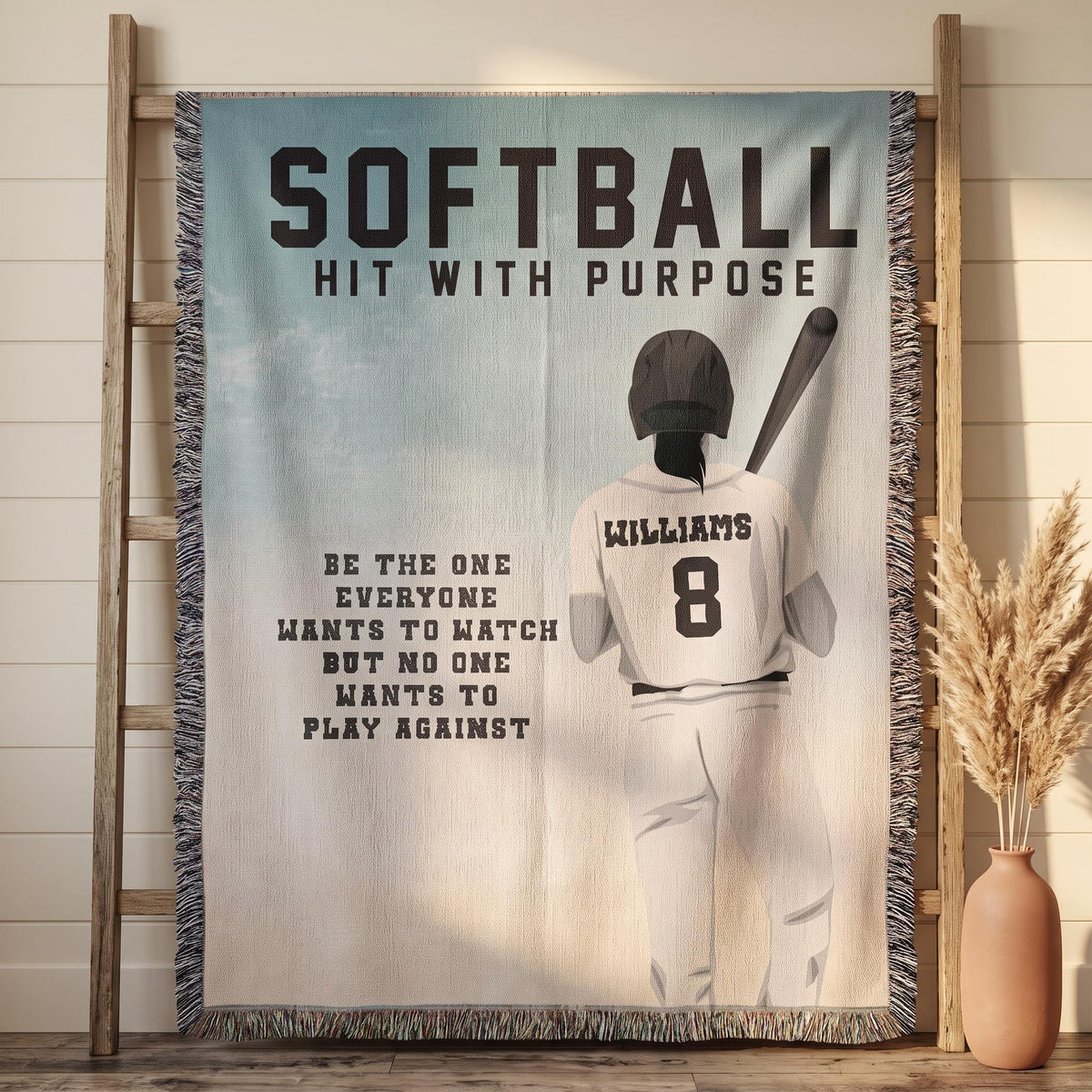 Personalized Girls Softball Woven Blanket Custom Softball Gift Throw
