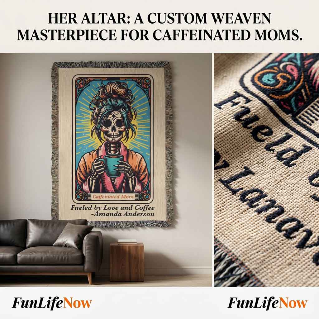 Personalized Caffeinated Coffee Mom Tarot Card Woven Blanket Custom Gift Throw