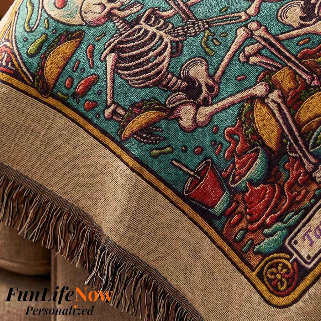 Personalized Love and Tacos Tarot Card Woven Blanket Custom Couple Gift Throw