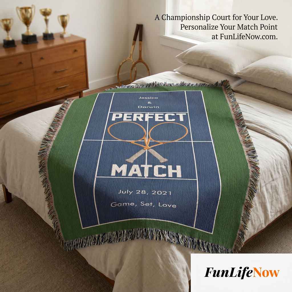 Personalized Tennis Woven Blanket Couples Tennis Gift Custom Throw