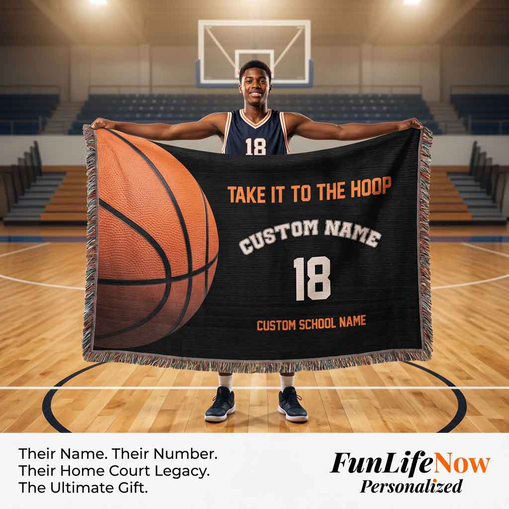 Personalized Basketball Woven Blanket School Spirit Gift Custom Throw