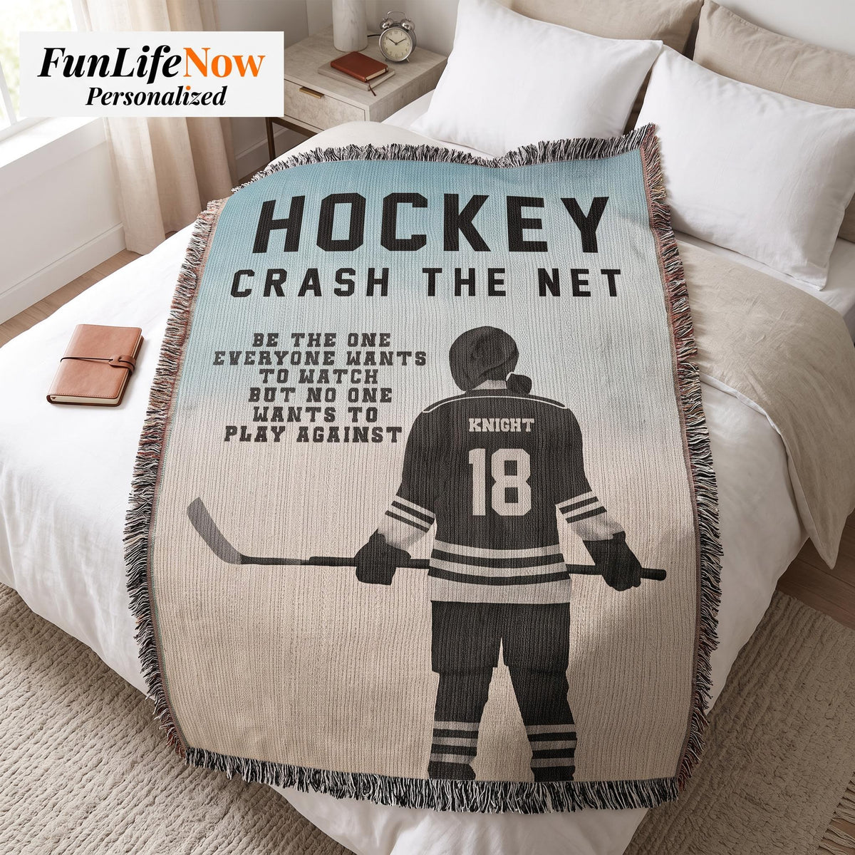 Personalized Girls Hockey Woven Blanket Custom Gift for Hockey Players Throw