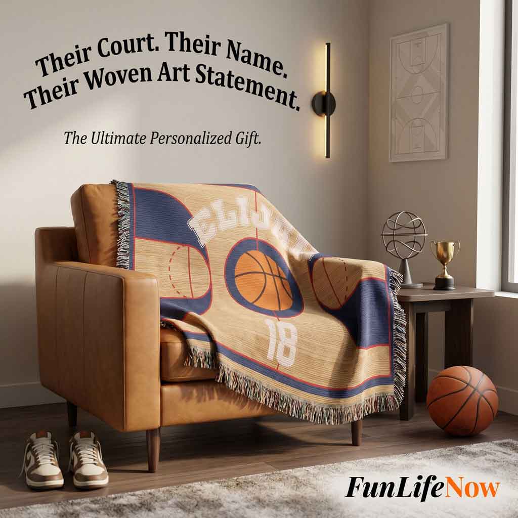 Personalized Basketball Woven Blanket Player Gift Custom Throw