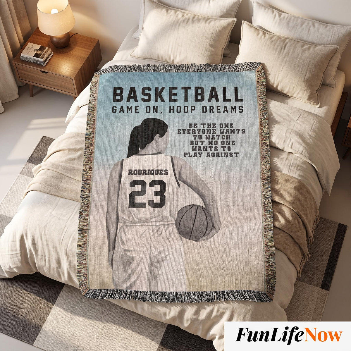 Personalized Girls Basketball Woven Blanket Custom Baller Gift Throw