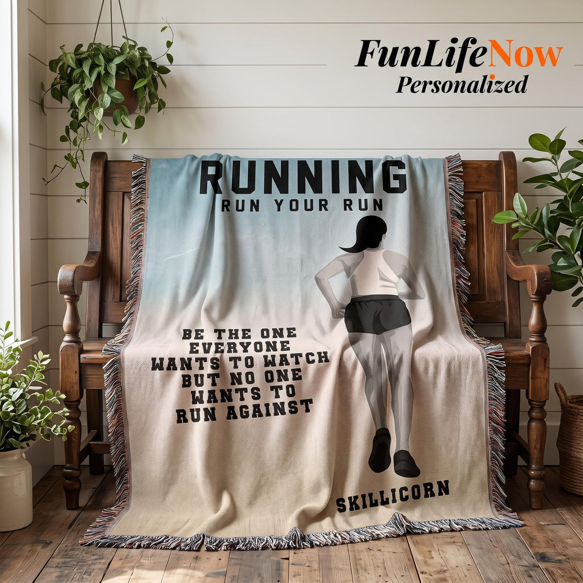 Personalized Girls Running Woven Blanket Custom Runner Gift Throw