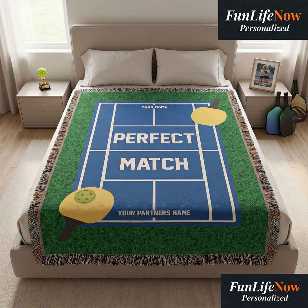 Personalized Pickleball Woven Blanket Couples Pickleball Gift Custom Throw