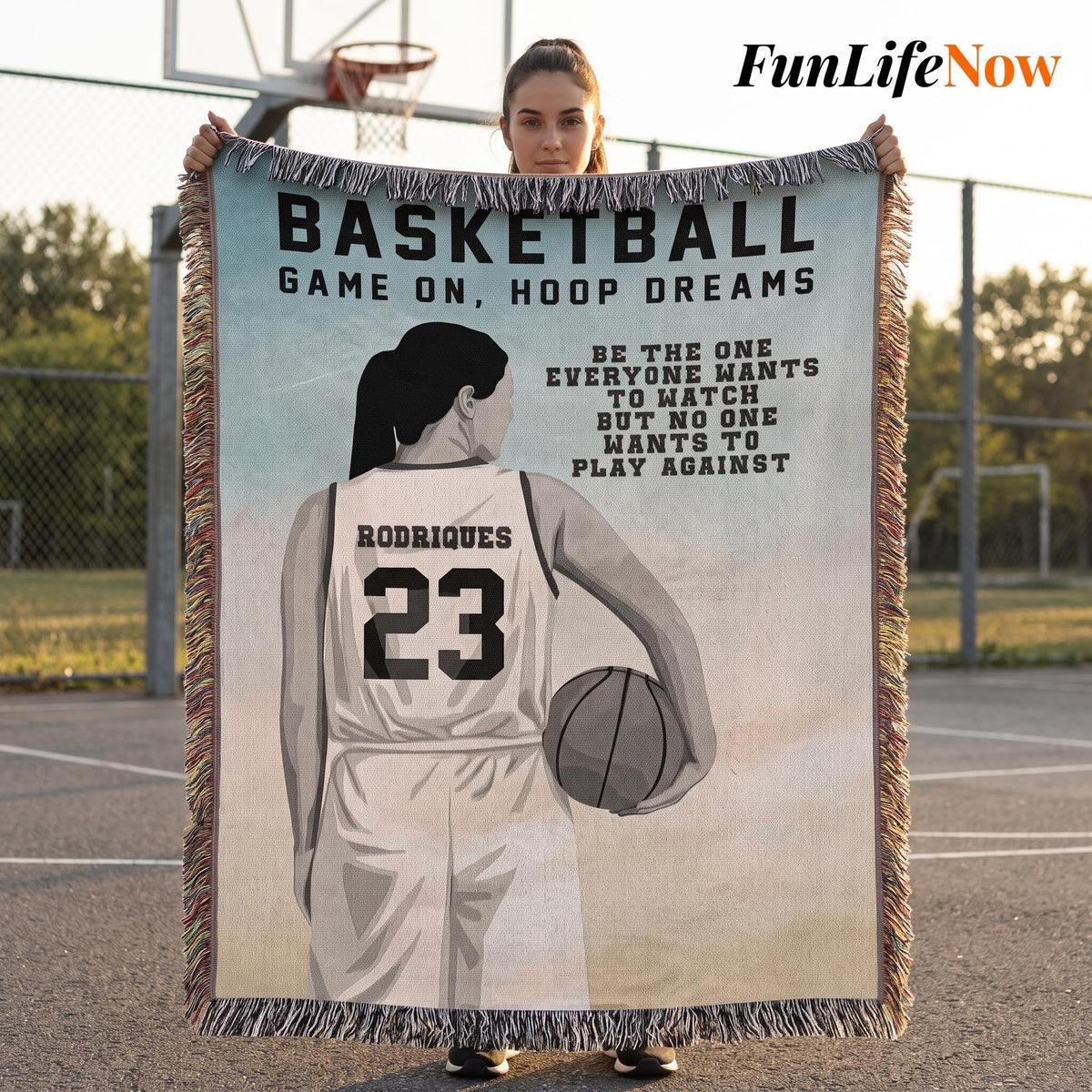 Personalized Girls Basketball Woven Blanket Custom Baller Gift Throw