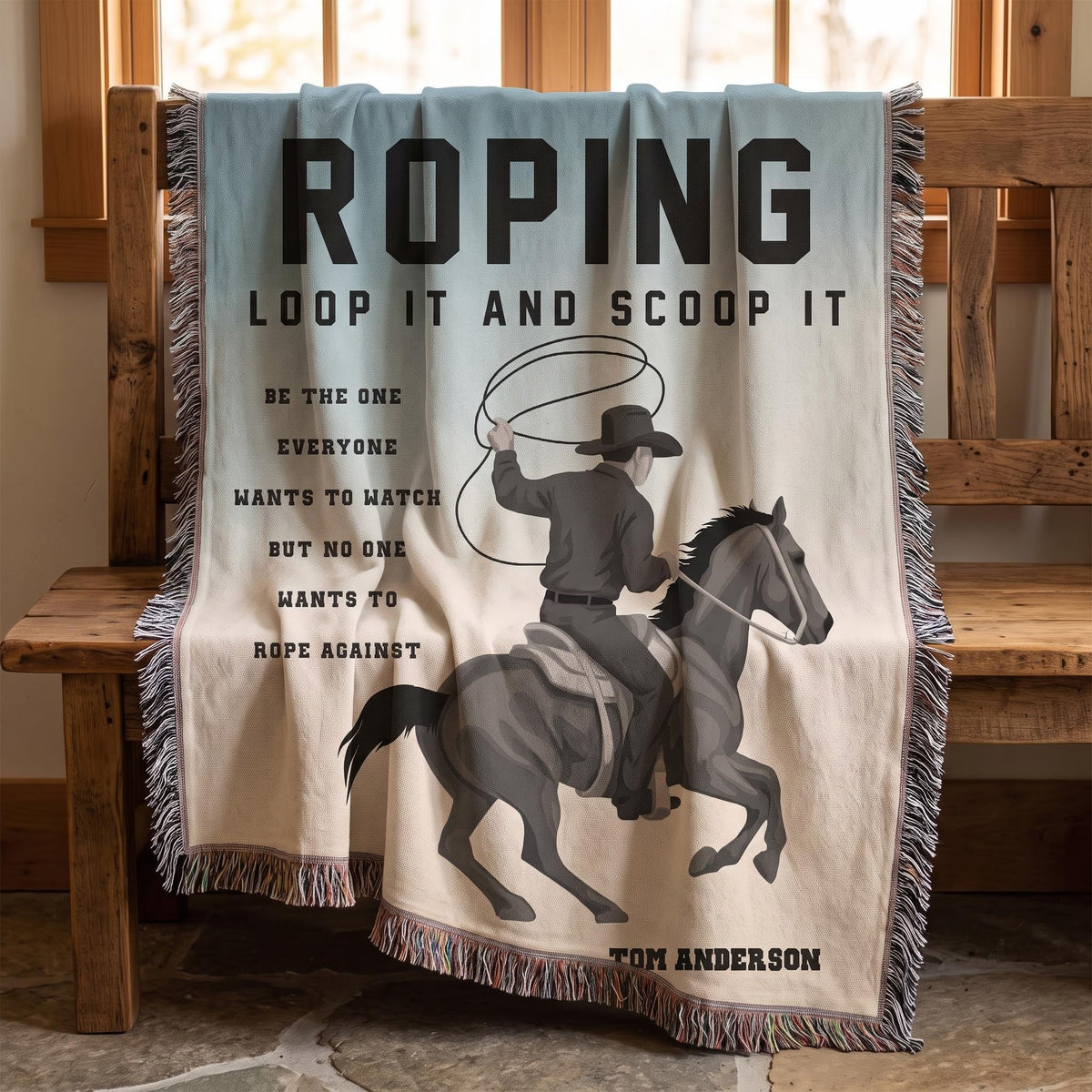 Personalized Roping Cowboy Woven Blanket Rodeo Gift Custom Throw