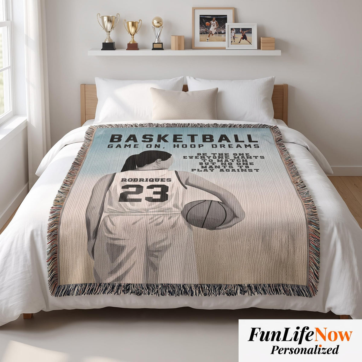 Personalized Girls Basketball Woven Blanket Custom Baller Gift Throw