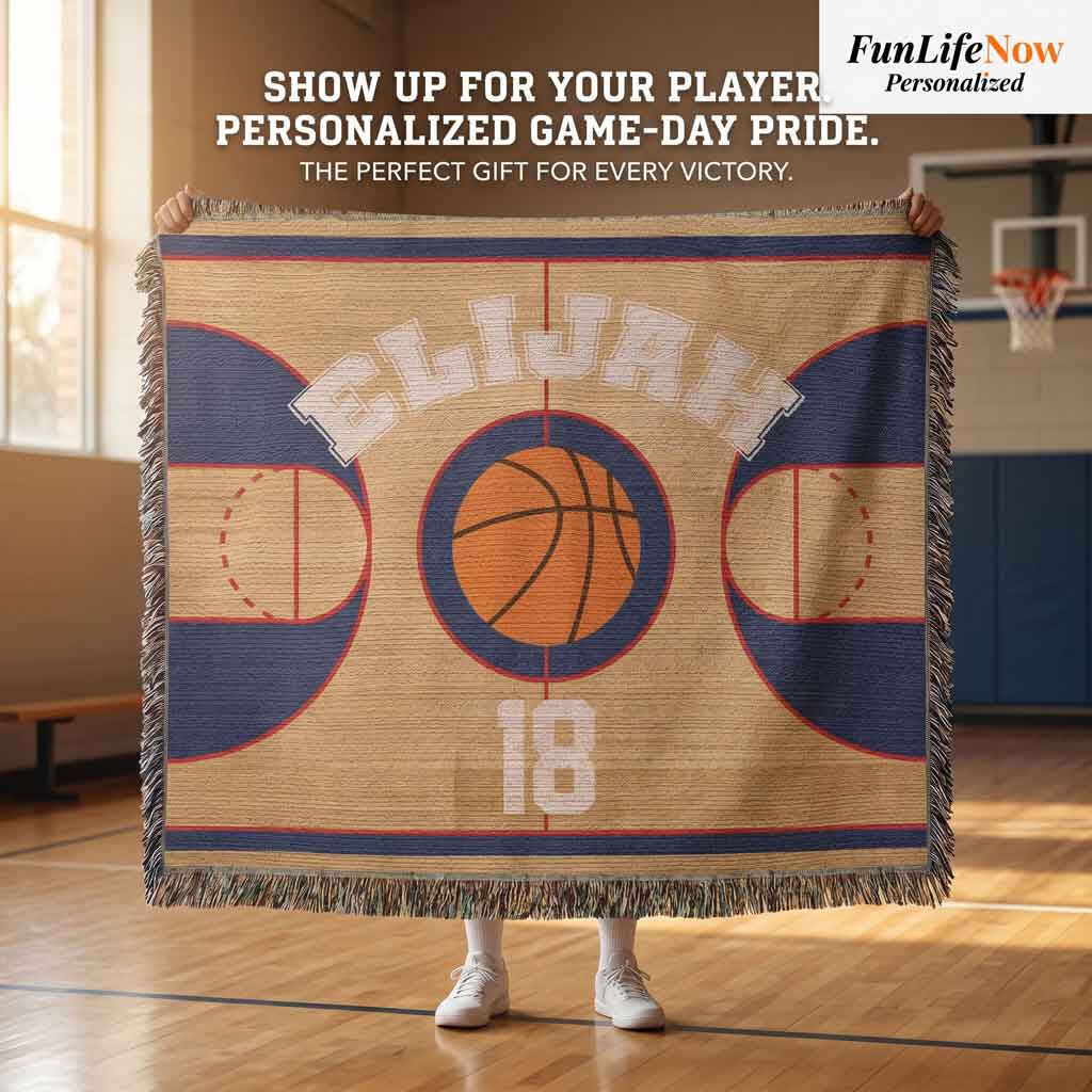 Personalized Basketball Woven Blanket Player Gift Custom Throw