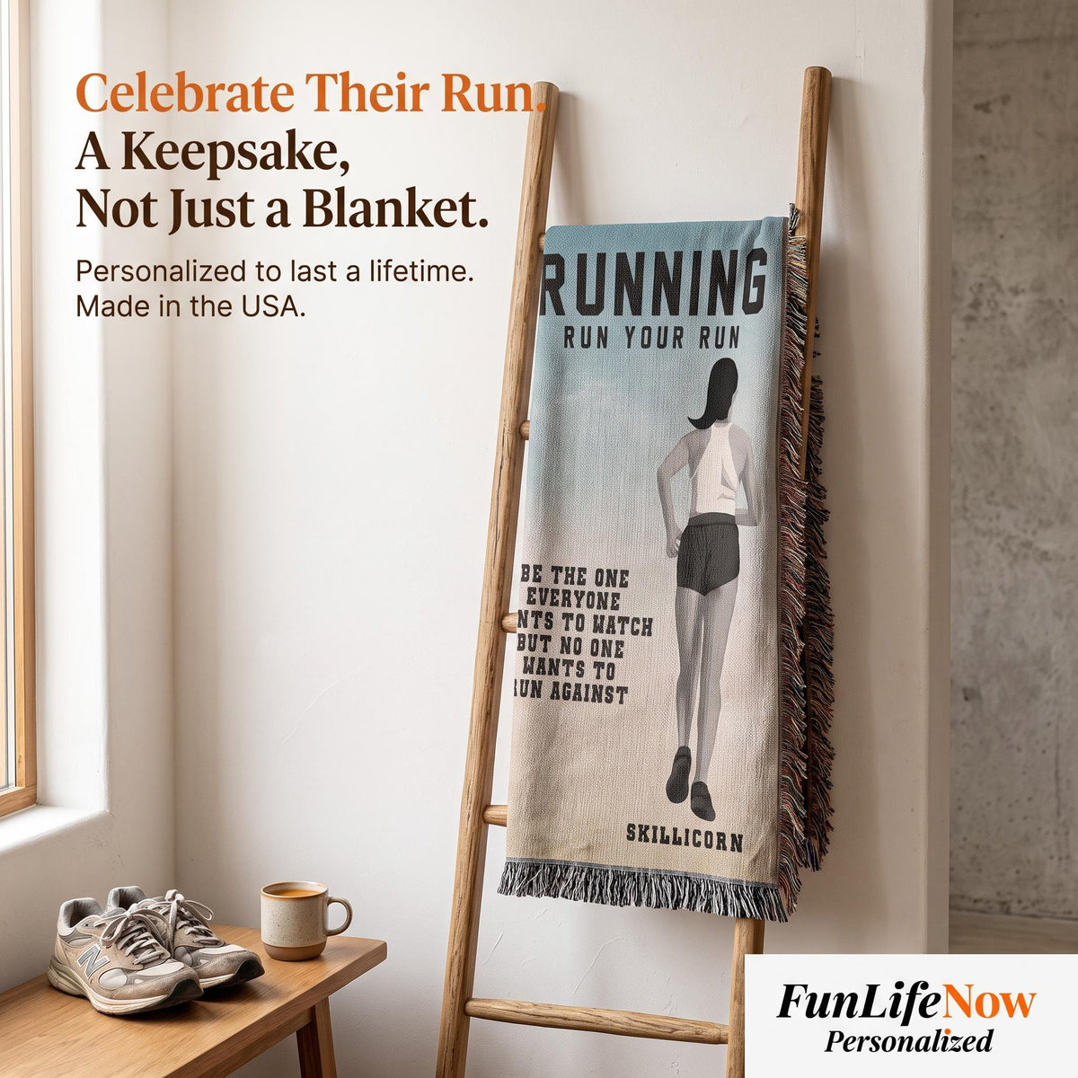 Personalized Girls Running Woven Blanket Custom Runner Gift Throw