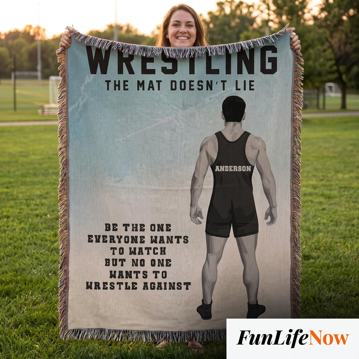 Personalized Boys Wrestling Woven Blanket Custom Athlete Gift Throw