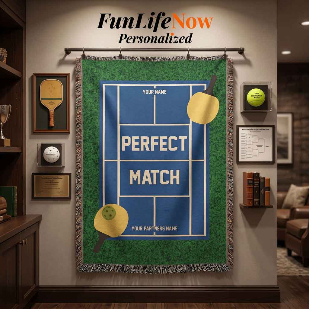 Personalized Pickleball Woven Blanket Couples Pickleball Gift Custom Throw