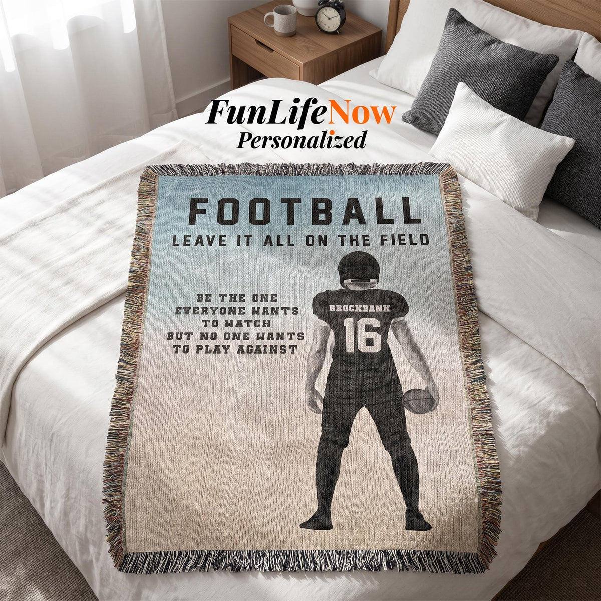Personalized Football Woven Blanket Custom Player Gift Throw
