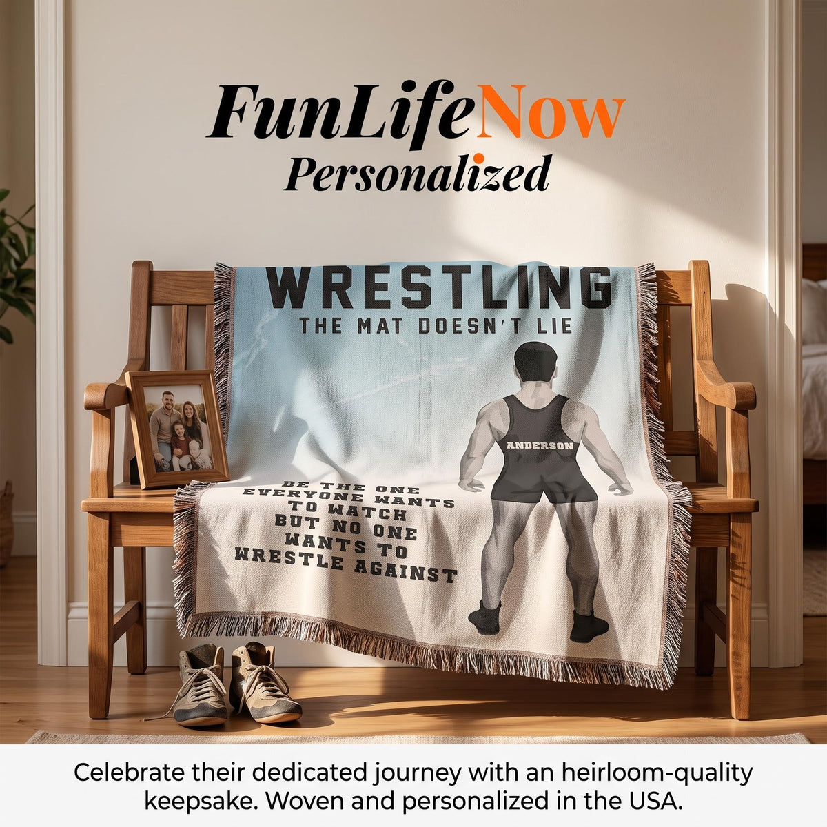 Personalized Boys Wrestling Woven Blanket Custom Athlete Gift Throw