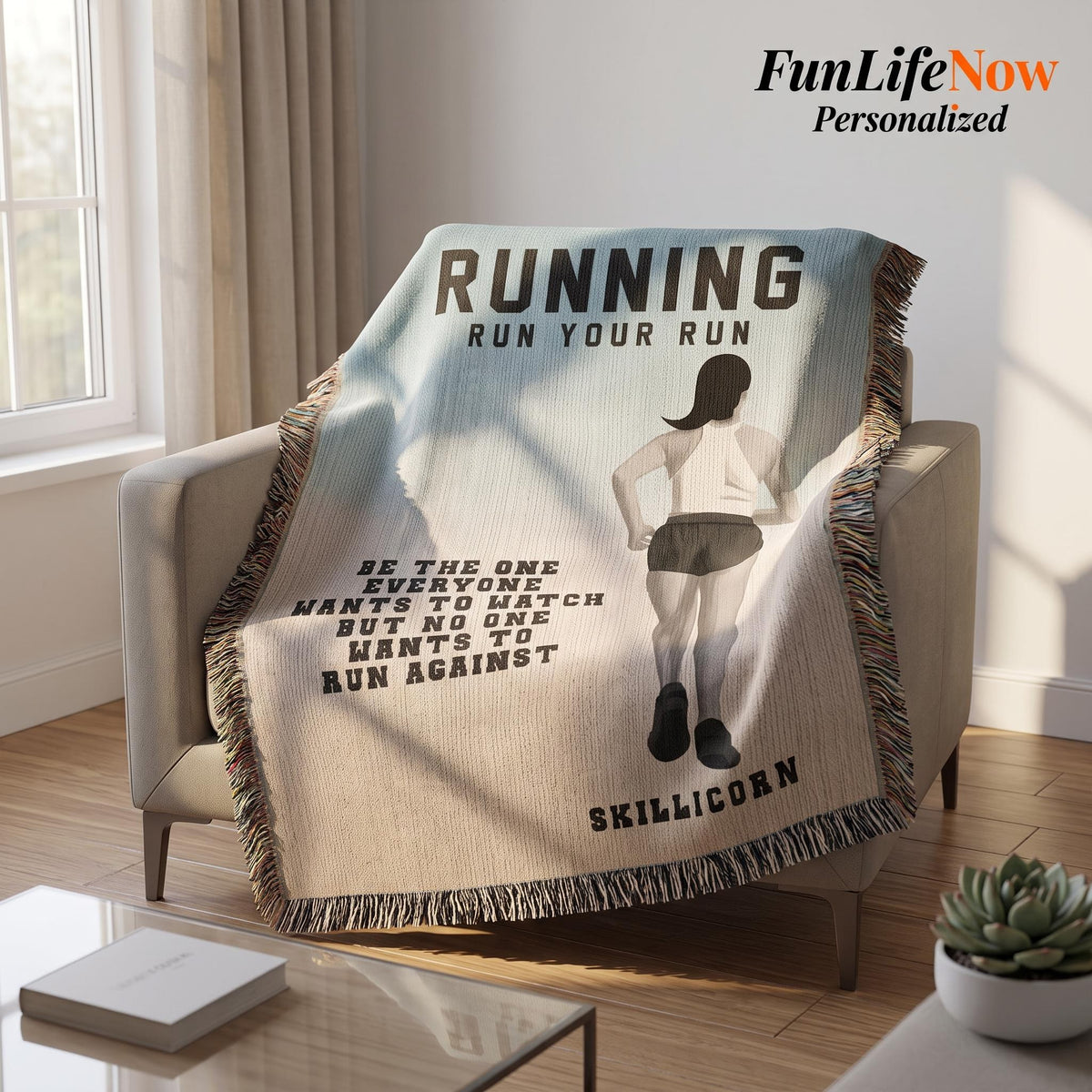 Personalized Girls Running Woven Blanket Custom Runner Gift Throw