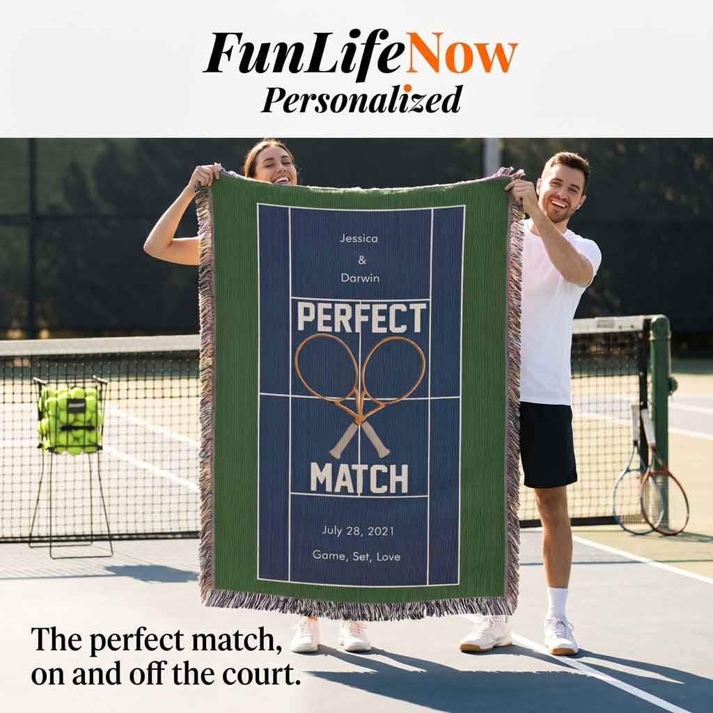 Personalized Tennis Woven Blanket Couples Tennis Gift Custom Throw