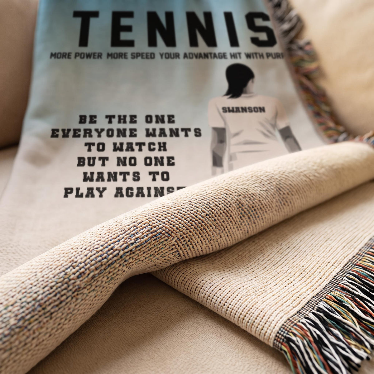 Personalized Girls Tennis Woven Blanket Custom Tennis Gift Throw
