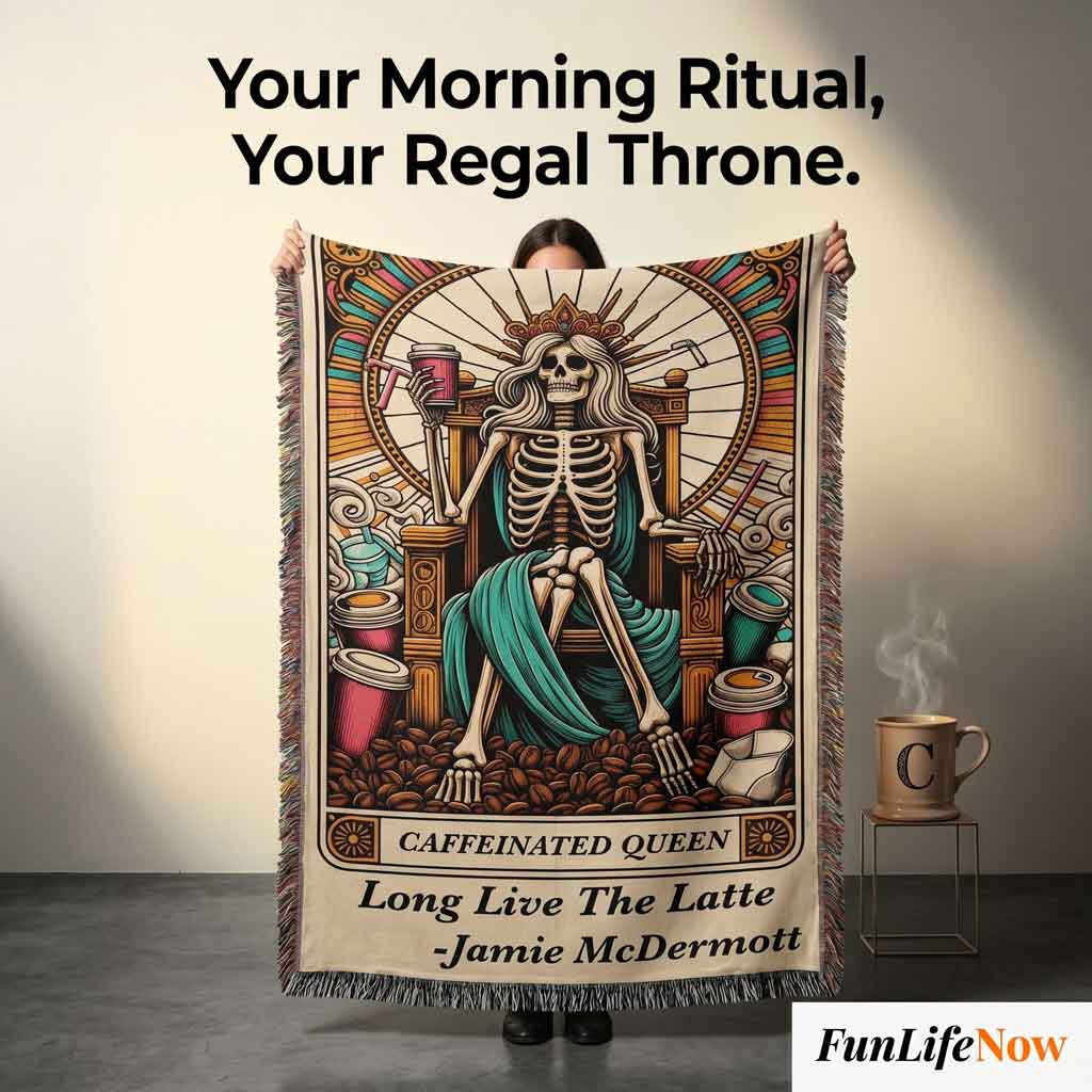 Personalized Caffeinated Coffee Queen Tarot Card Woven Blanket Custom Gift Throw