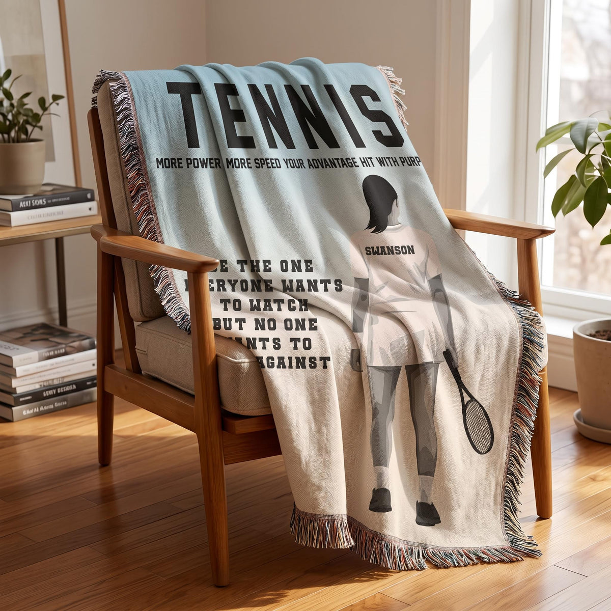 Personalized Girls Tennis Woven Blanket Custom Tennis Gift Throw