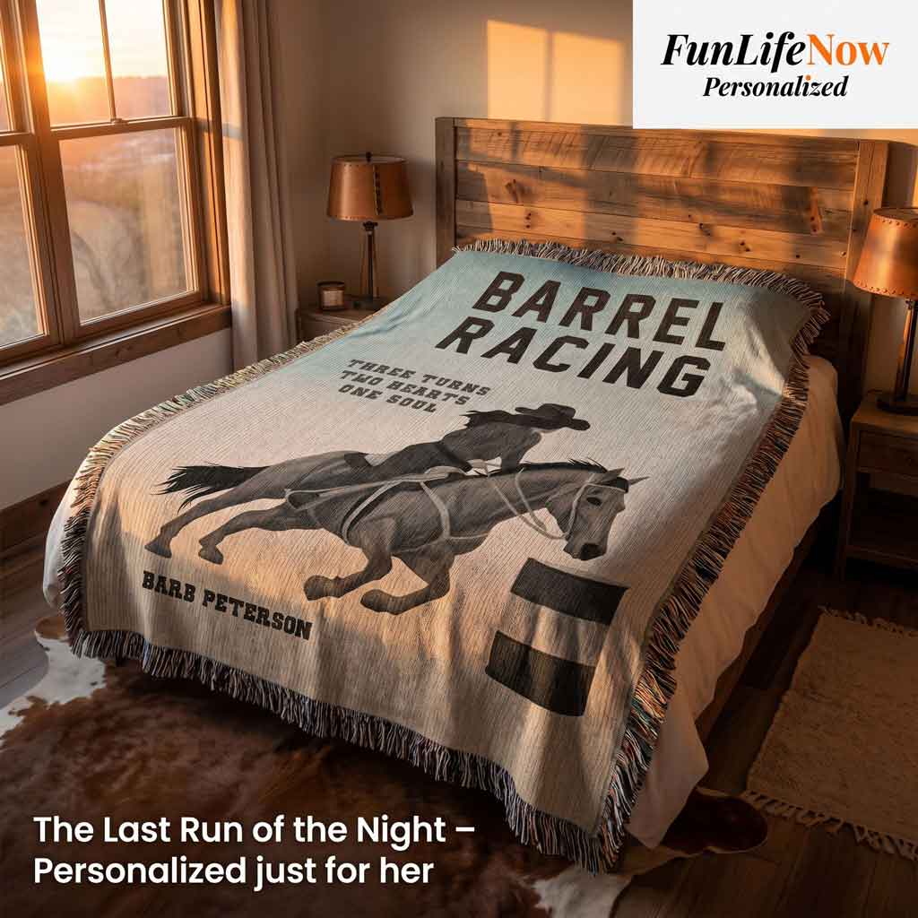 Personalized Barrel Racing Woven Blanket Cowgirl Gift Custom Throw