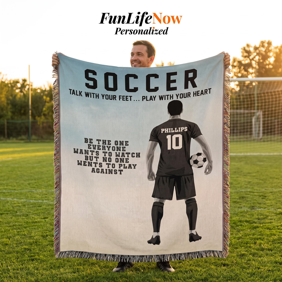 Personalized Boys Soccer Woven Blanket Custom Soccer Gift Throw