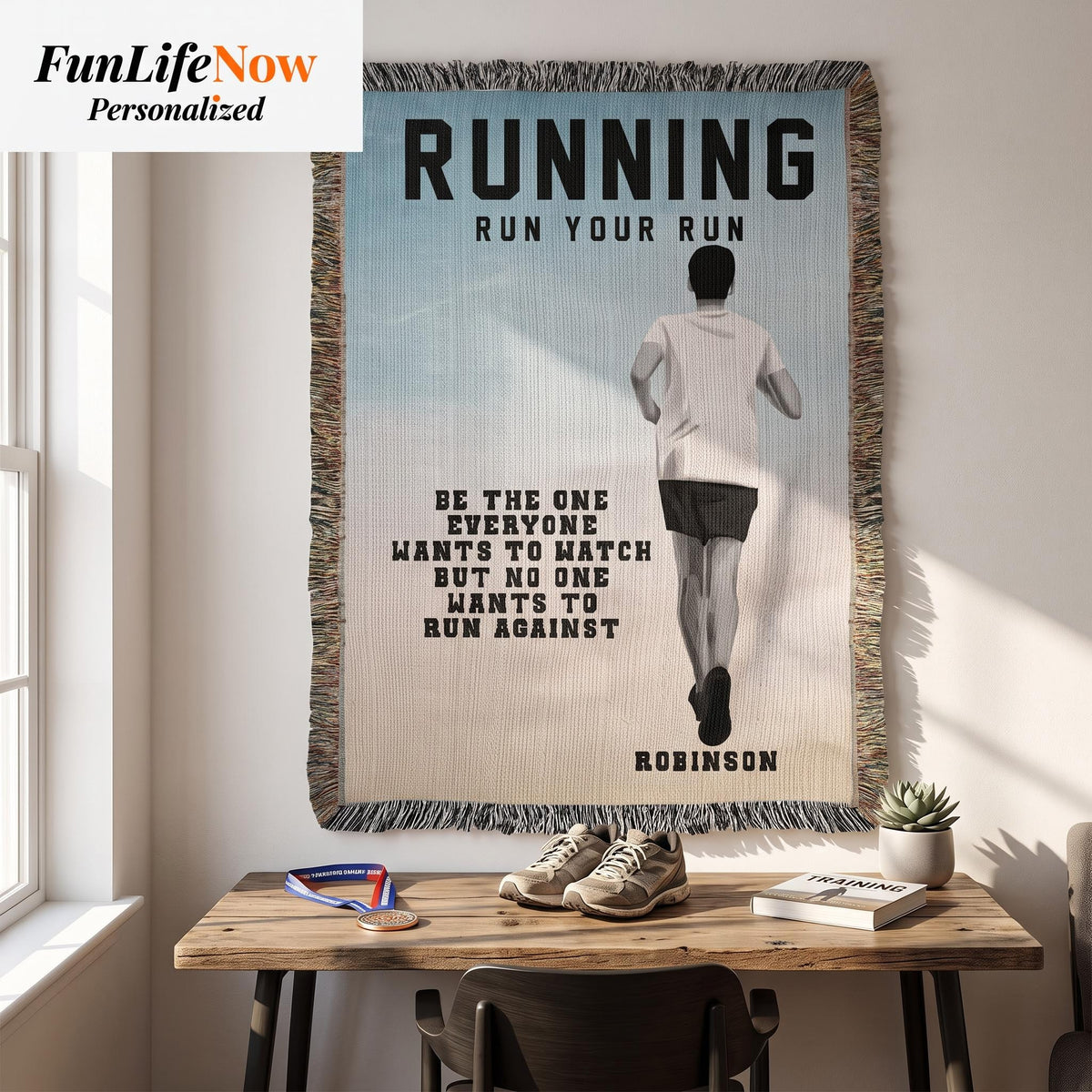 Personalized Boys Running Woven Blanket Custom Runner Gift Throw