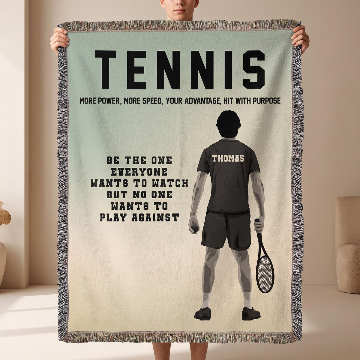 Personalized Boys Tennis Woven Blanket Custom Tennis Gift Throw