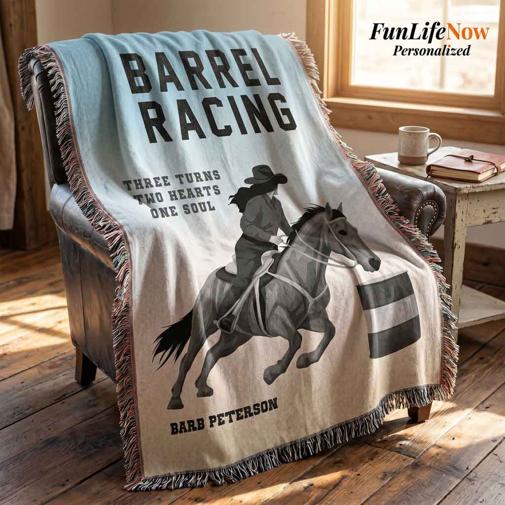 Personalized Barrel Racing Woven Blanket Cowgirl Gift Custom Throw