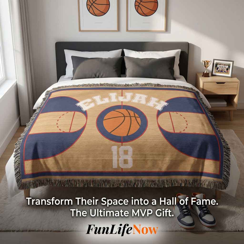 Personalized Basketball Woven Blanket Player Gift Custom Throw