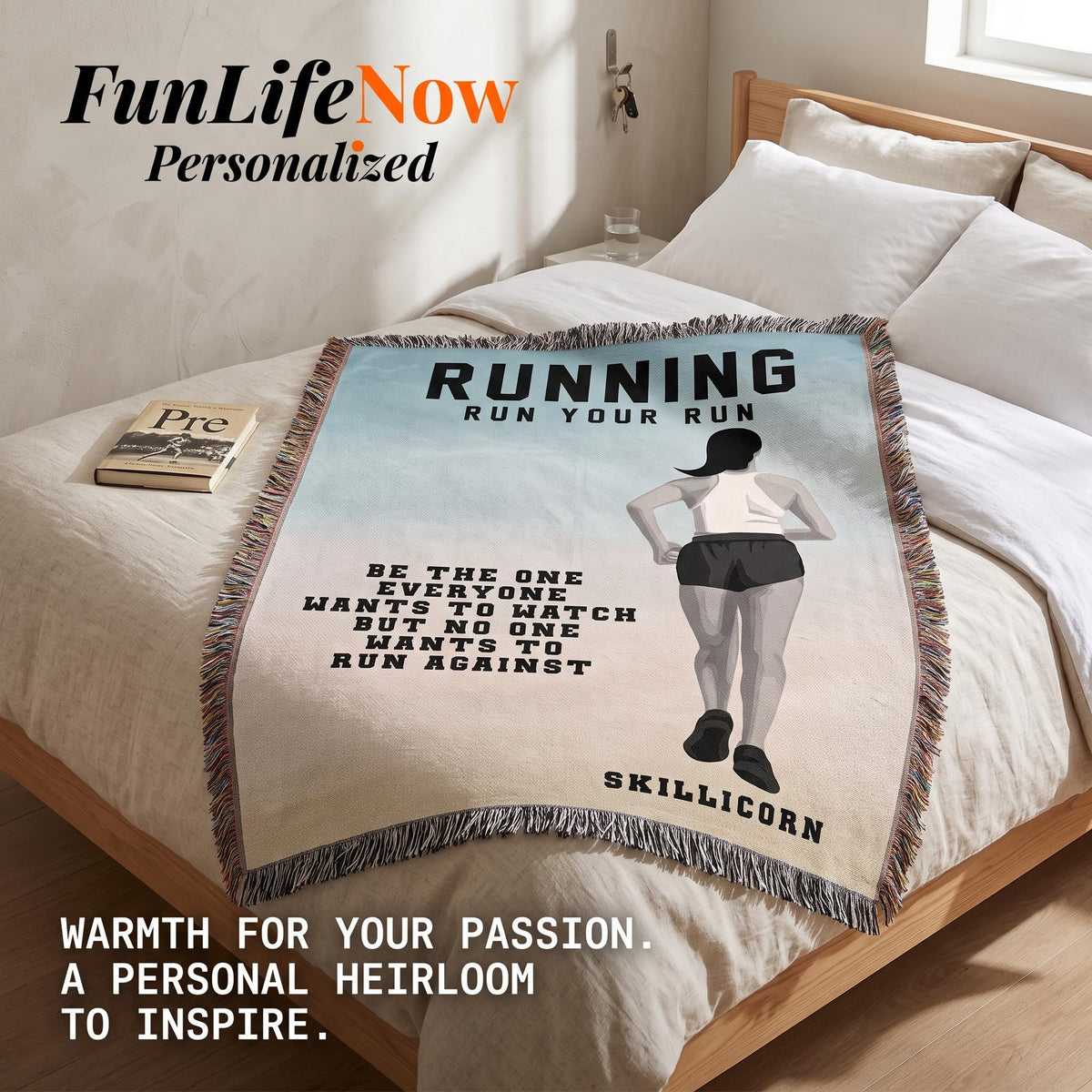 Personalized Girls Running Woven Blanket Custom Runner Gift Throw