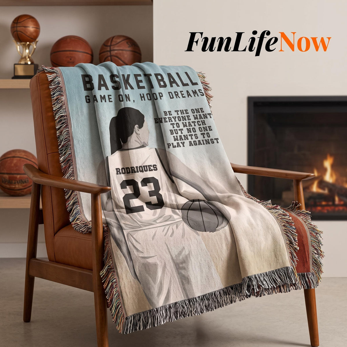 Personalized Girls Basketball Woven Blanket Custom Baller Gift Throw