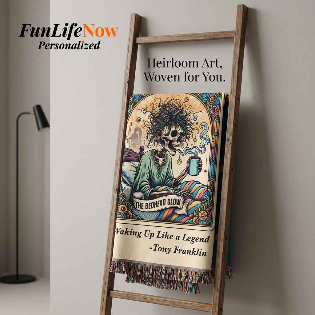 Personalized Bedhead Glow Tarot Card Woven Blanket Custom Skeleton Gift Throw