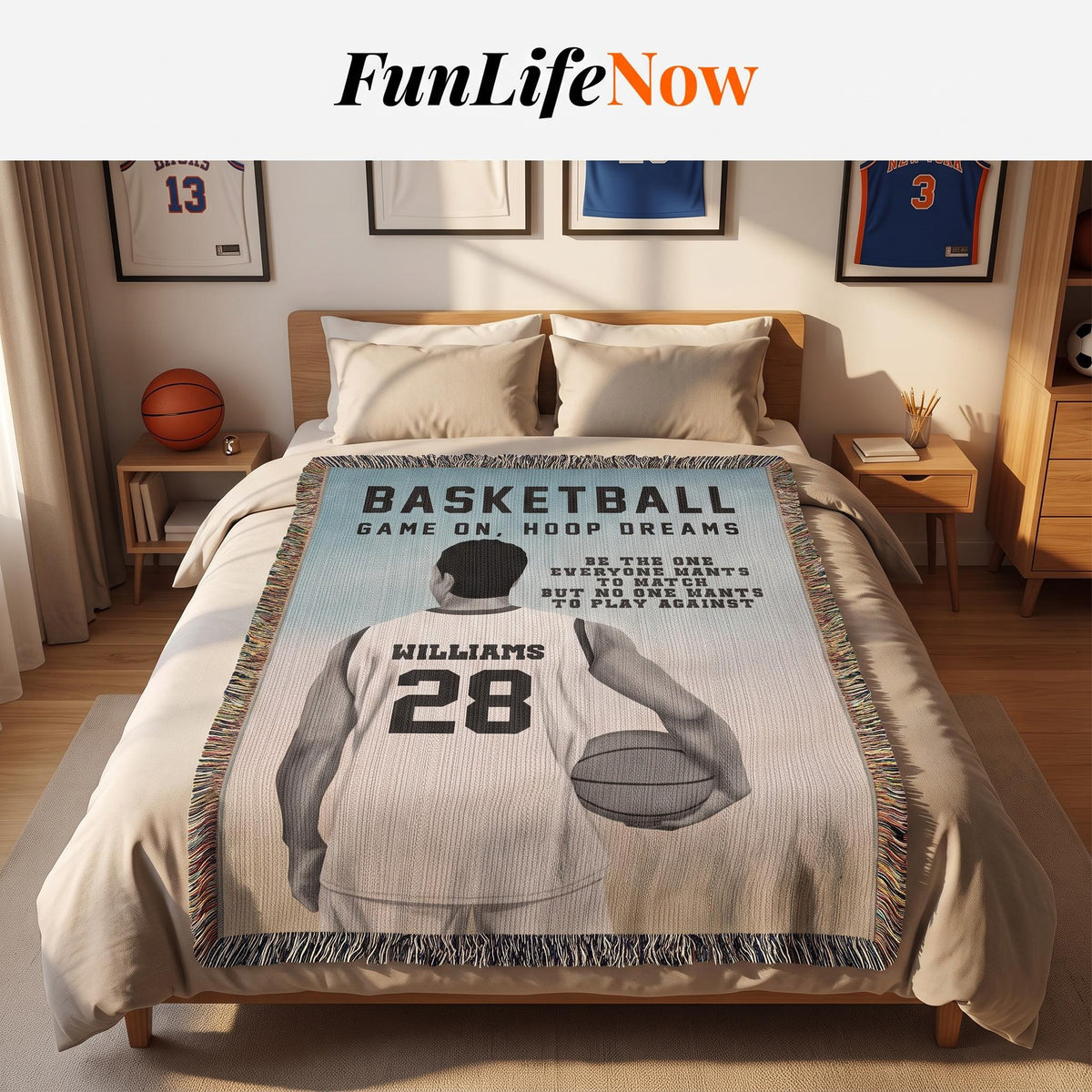Personalized Basketball Woven Blanket Boys Basketball Gift Custom Throw