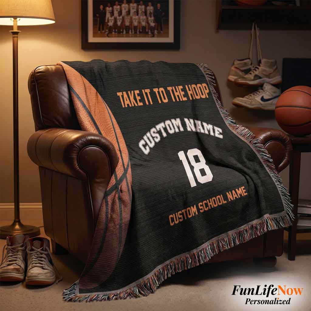 Personalized Basketball Woven Blanket School Spirit Gift Custom Throw
