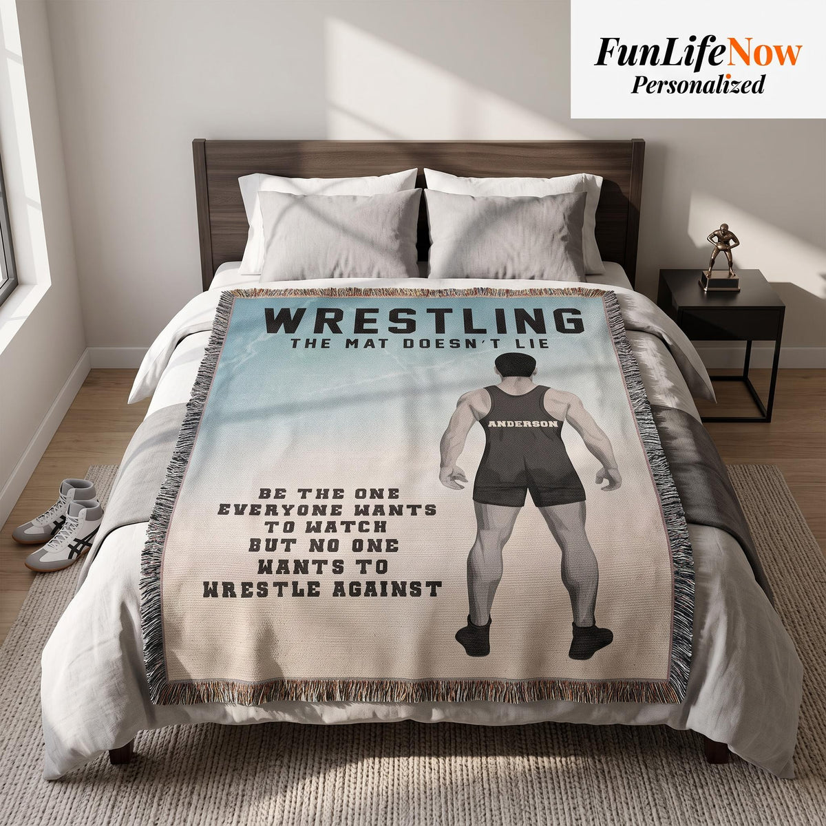 Personalized Boys Wrestling Woven Blanket Custom Athlete Gift Throw