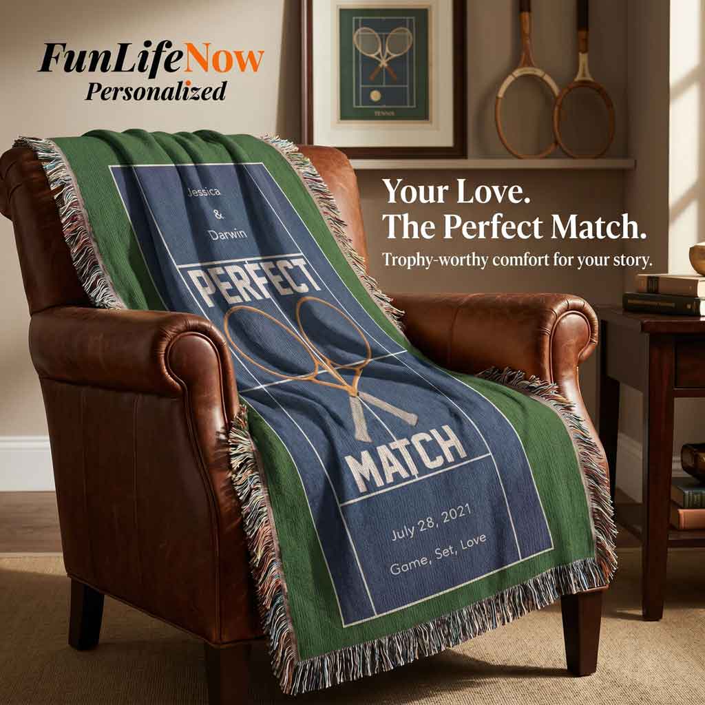 Personalized Tennis Woven Blanket Couples Tennis Gift Custom Throw