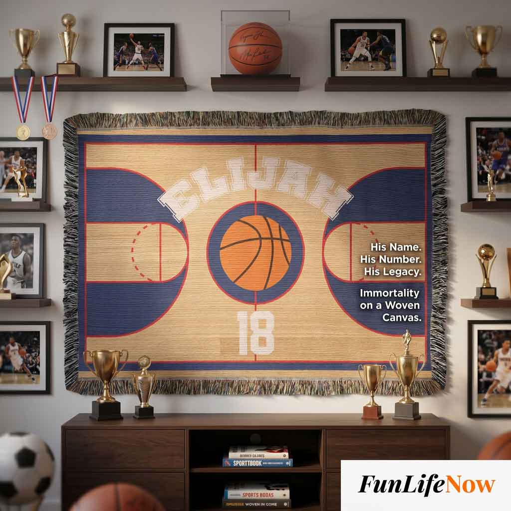 Personalized Basketball Woven Blanket Player Gift Custom Throw