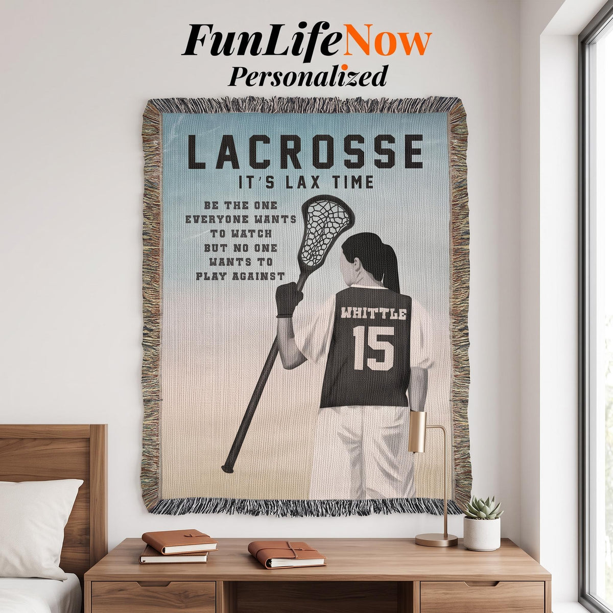 Personalized Girls Lacrosse Woven Blanket Custom LAX Gift Throw