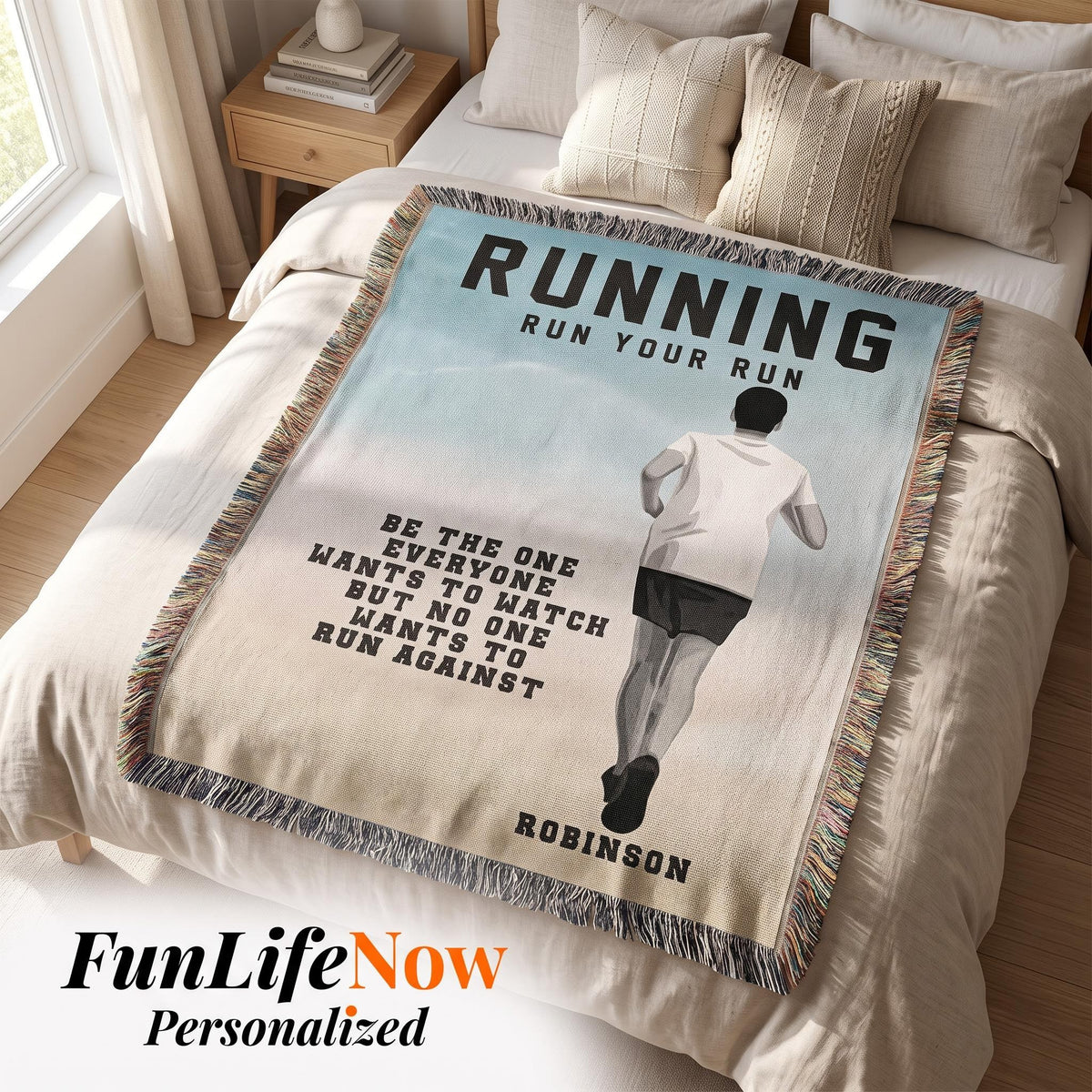 Personalized Boys Running Woven Blanket Custom Runner Gift Throw
