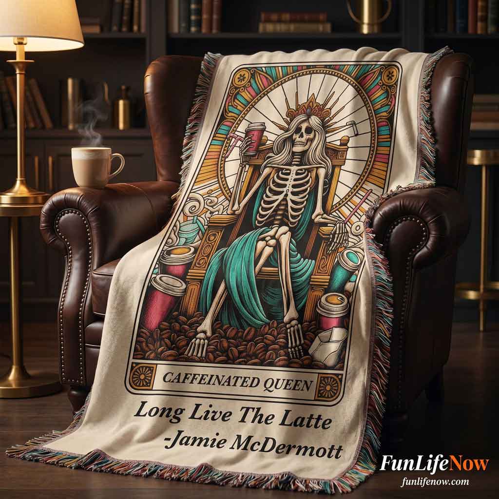 Personalized Caffeinated Coffee Queen Tarot Card Woven Blanket Custom Gift Throw