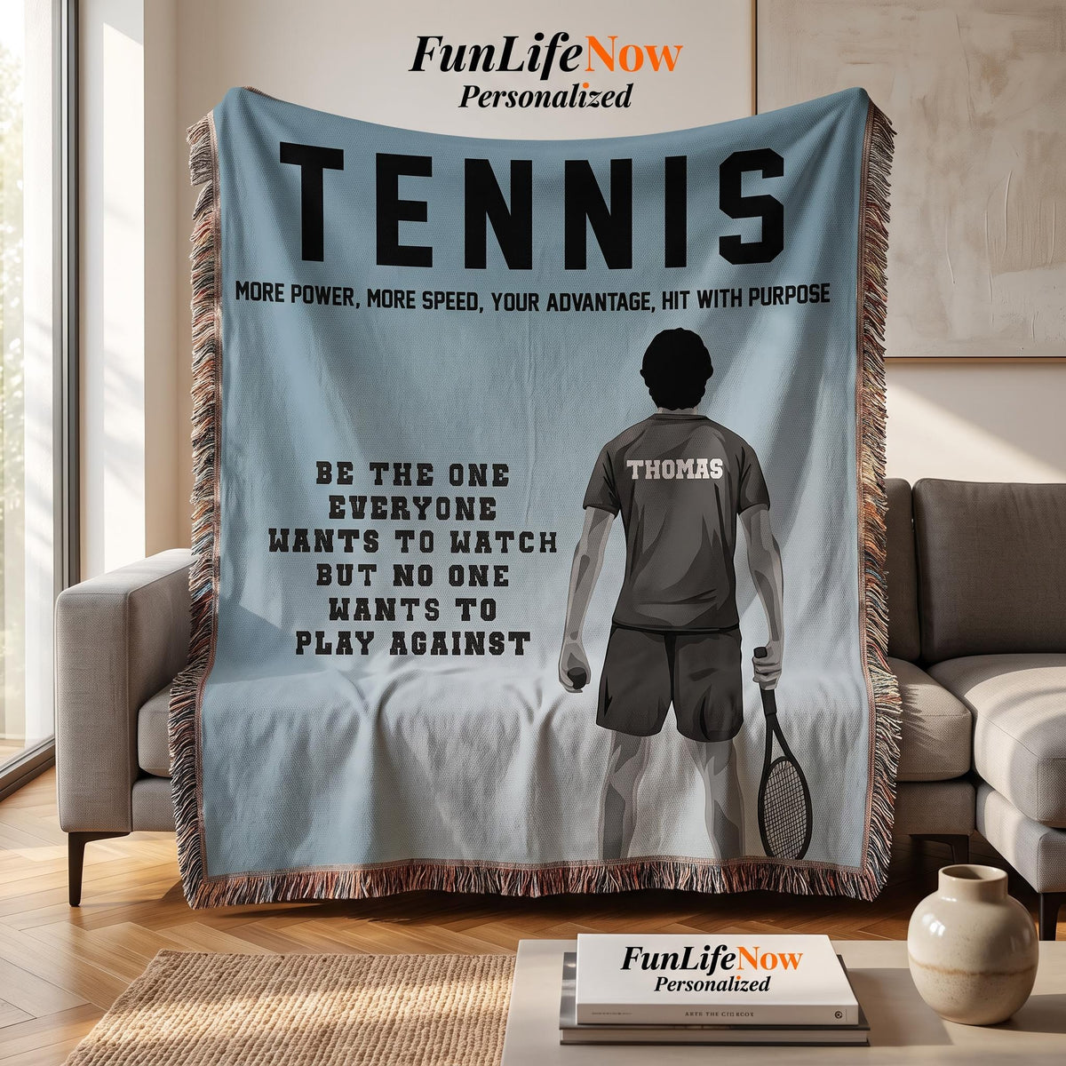 Personalized Boys Tennis Woven Blanket Custom Tennis Gift Throw