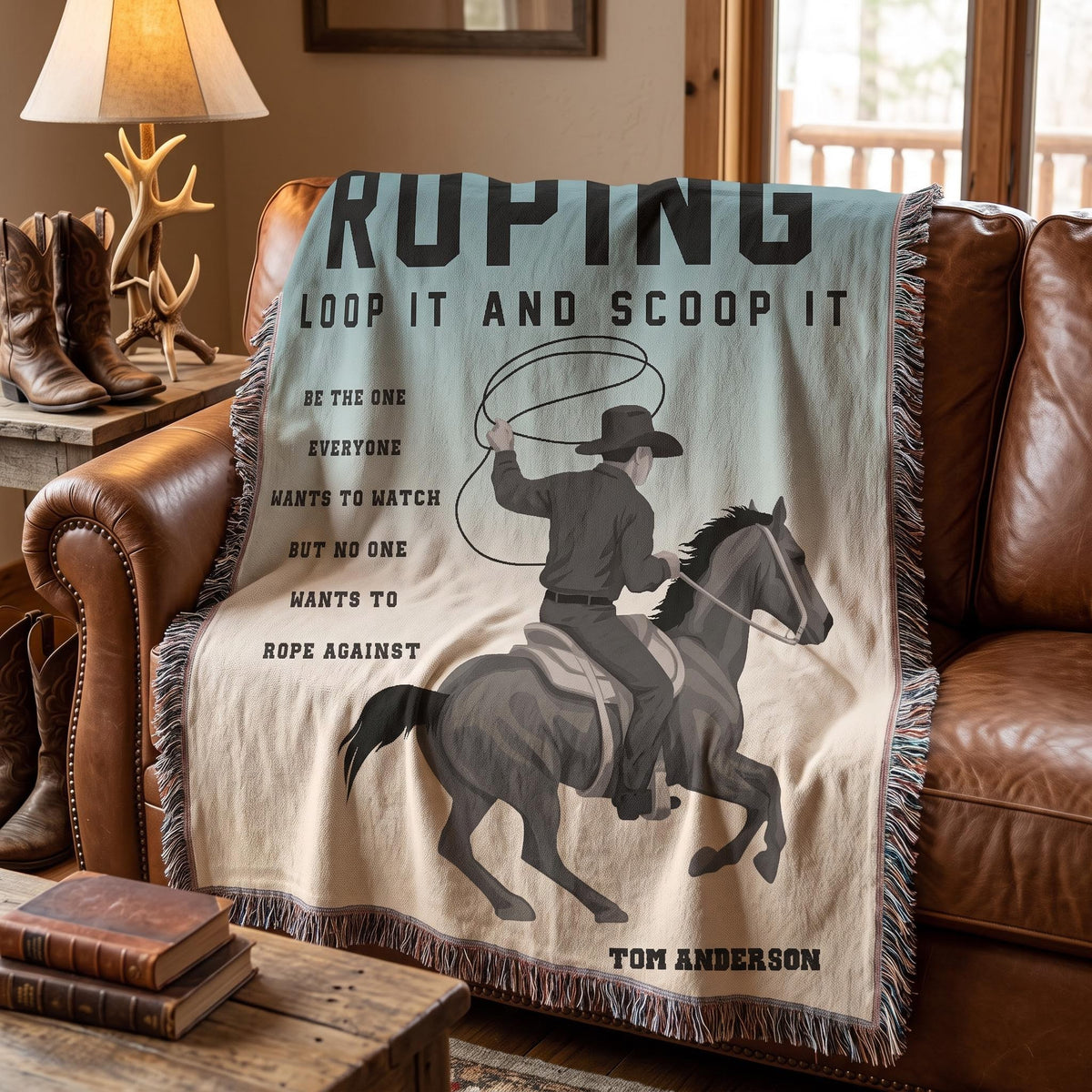 Personalized Roping Cowboy Woven Blanket Rodeo Gift Custom Throw