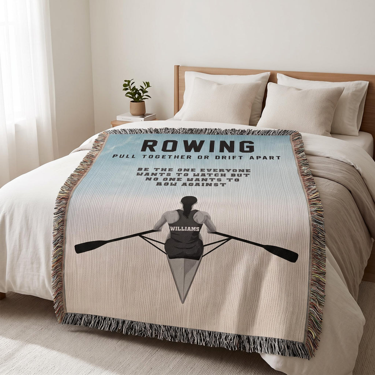 Personalized Womens Rowing Woven Blanket Custom Rower Gift Throw