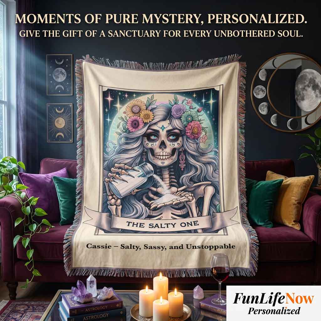 Personalized The Salty One Tarot Card Woven Blanket Custom Sassy Gift Throw