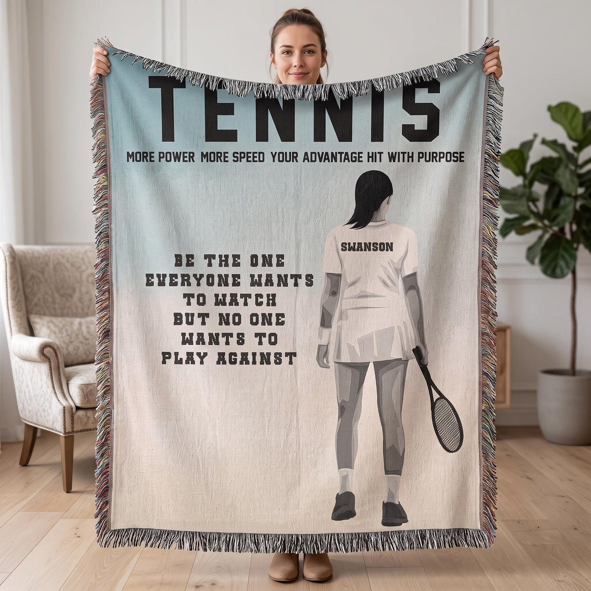 Personalized Girls Tennis Woven Blanket Custom Tennis Gift Throw