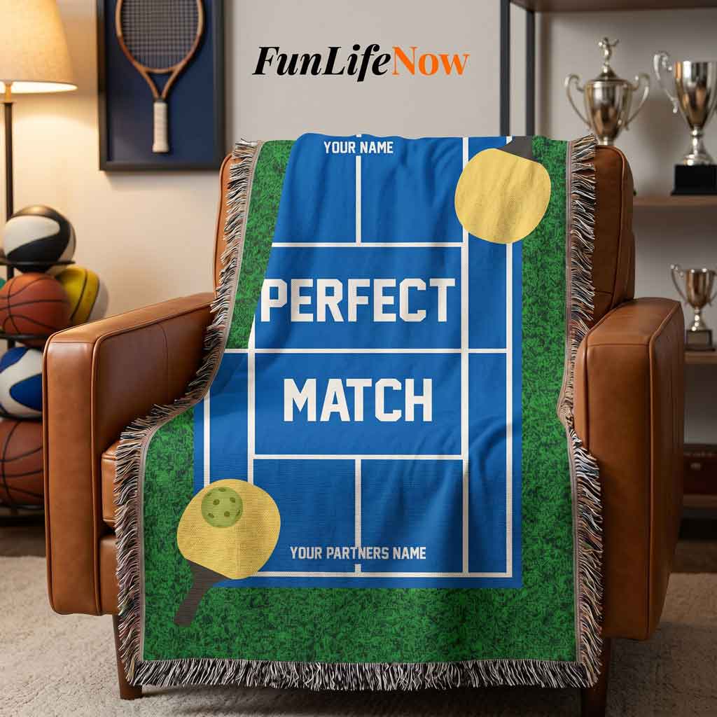 Personalized Pickleball Woven Blanket Couples Pickleball Gift Custom Throw