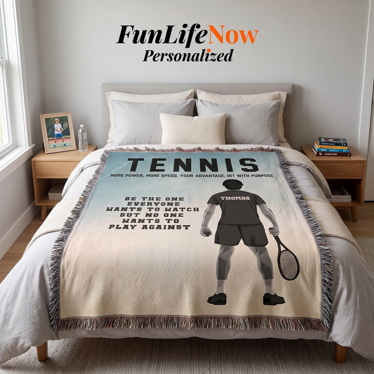 Personalized Boys Tennis Woven Blanket Custom Tennis Gift Throw