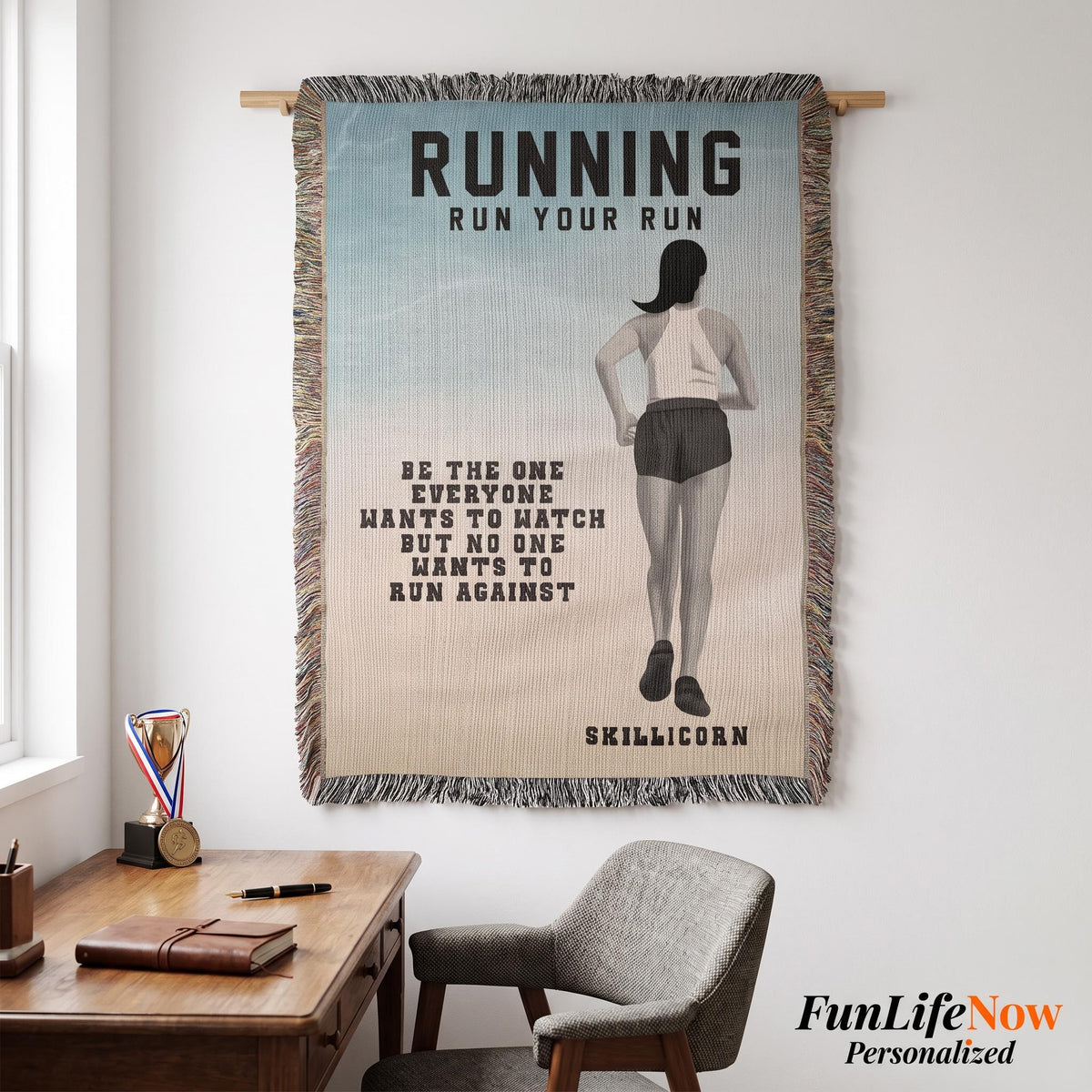 Personalized Girls Running Woven Blanket Custom Runner Gift Throw