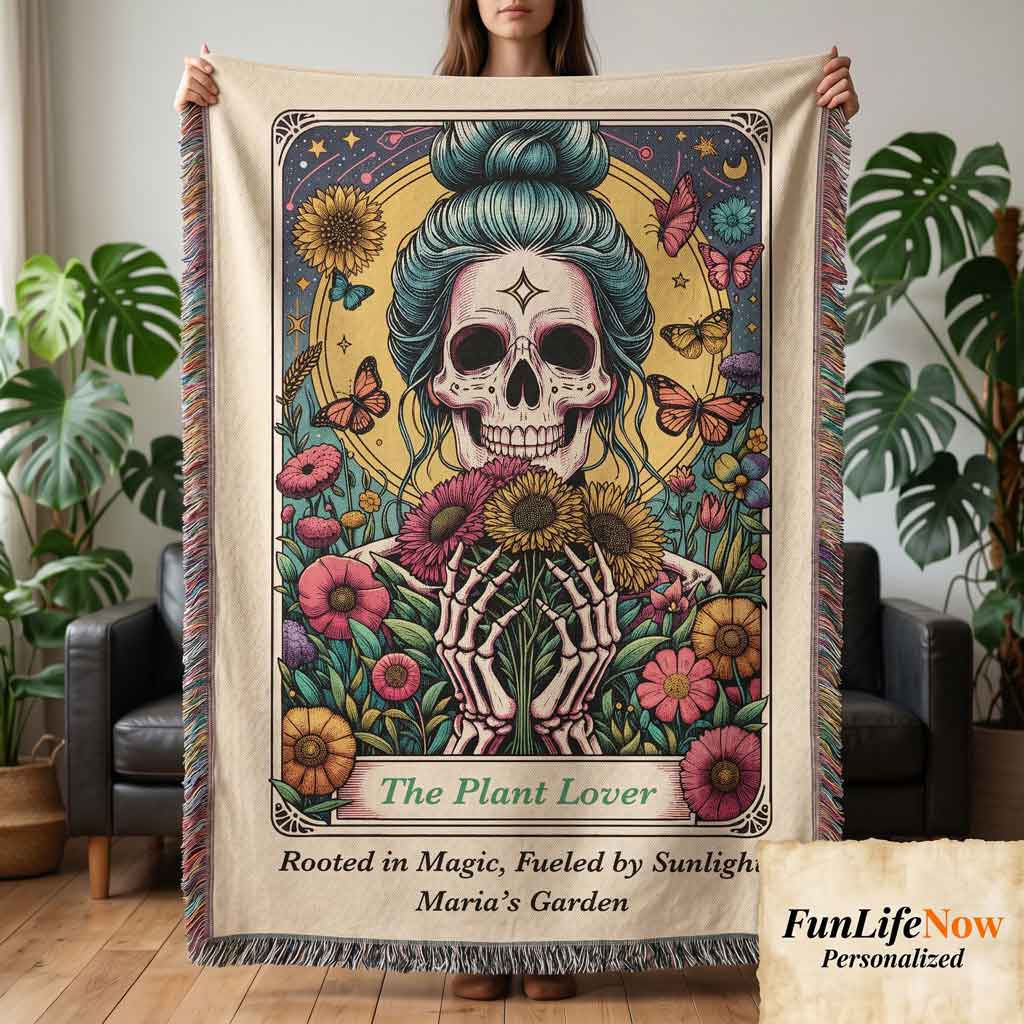 Personalized Plant Lover Tarot Card Woven Blanket Custom Garden Gift Throw